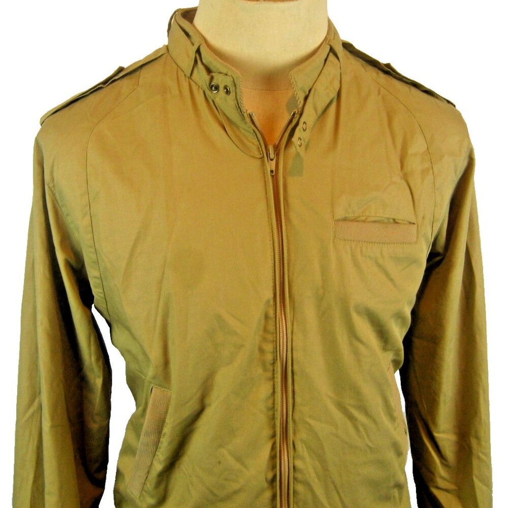 Mens Vtg Peter England Beige Cafe Racer Bomber Hipster Motorcycle Jacket sz Med